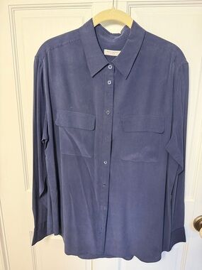 Equipment Women’s Silk Long-Sleeve Blouse Navy Blue Size L